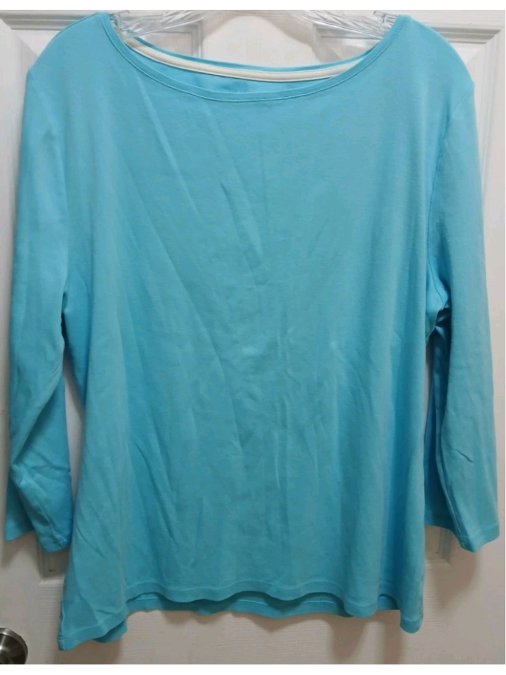 Talbots Womens 100% Pima Cotton Boat Neck 3/4 Sleeve Top Sz XL Light Blue Preppy